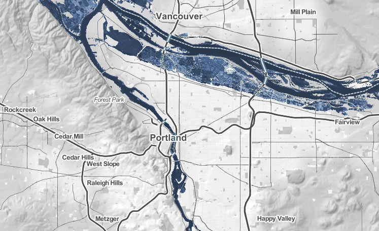 Projected sea level increases in Multnomah County given 2.5° C warming, relative to twentieth-century averages. Source: Climate Central.