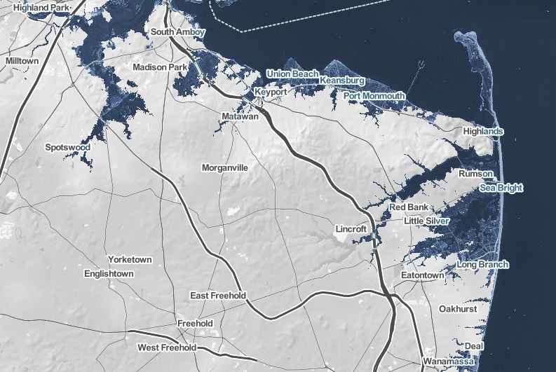 Projected sea level increases in Monmouth County given 2° C warming, relative to 20th-century averages.